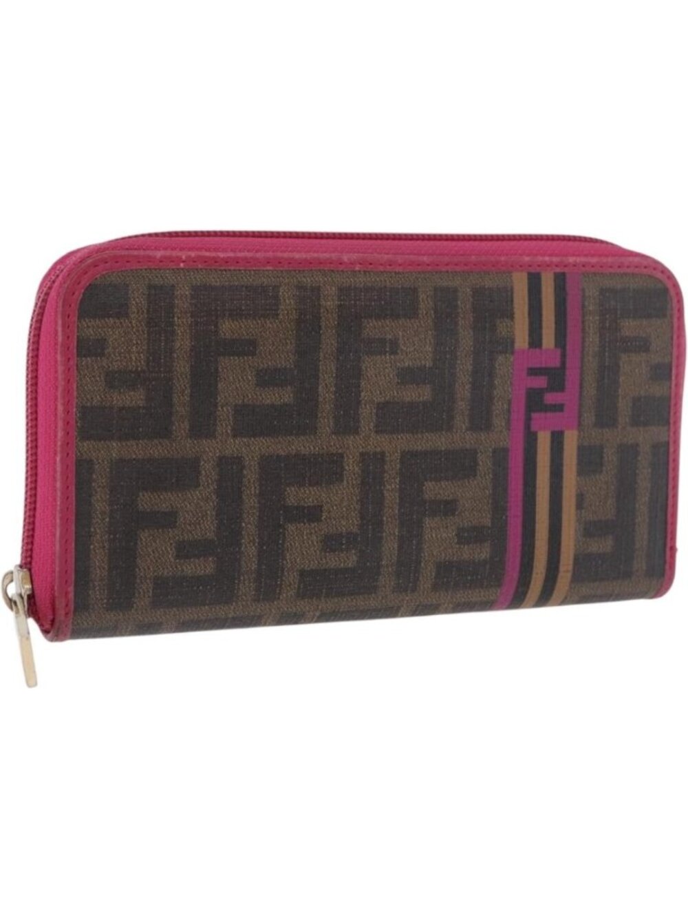 FENDI Zucca Canvas Long Wallet PVC Black Brown